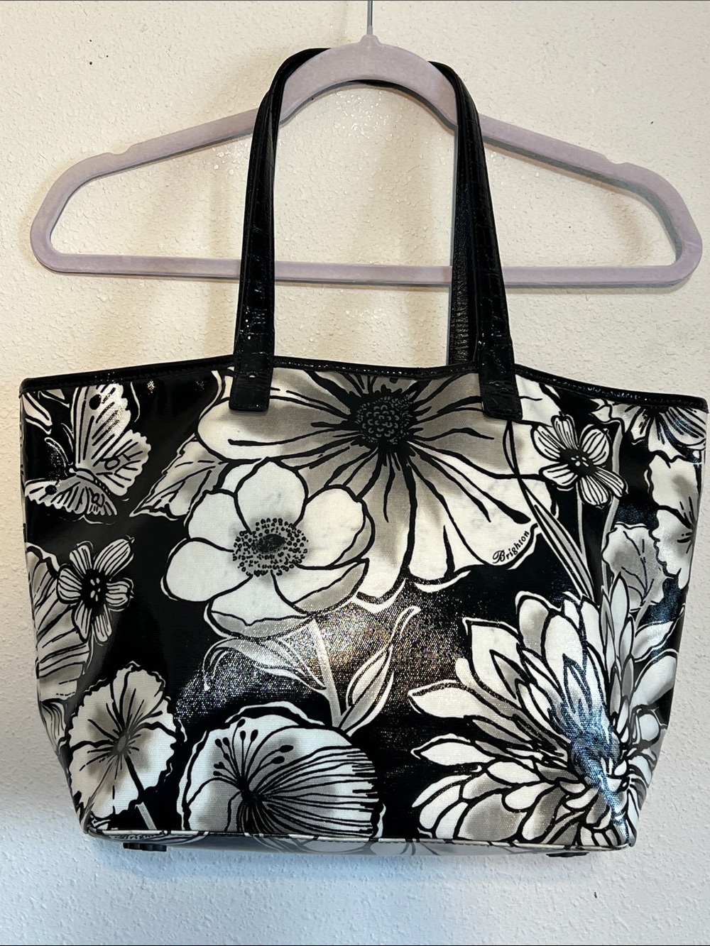 Brighton Black and White Floral Shoulder Tote
